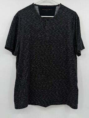 John Varvatos Henley Shirt Men Large Black Heather Short Sleeve Star USA